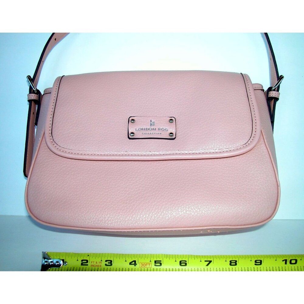 London Fog Pink Pebbled Leather Crossbody Bag With Adjustable Strap & Magnetic C